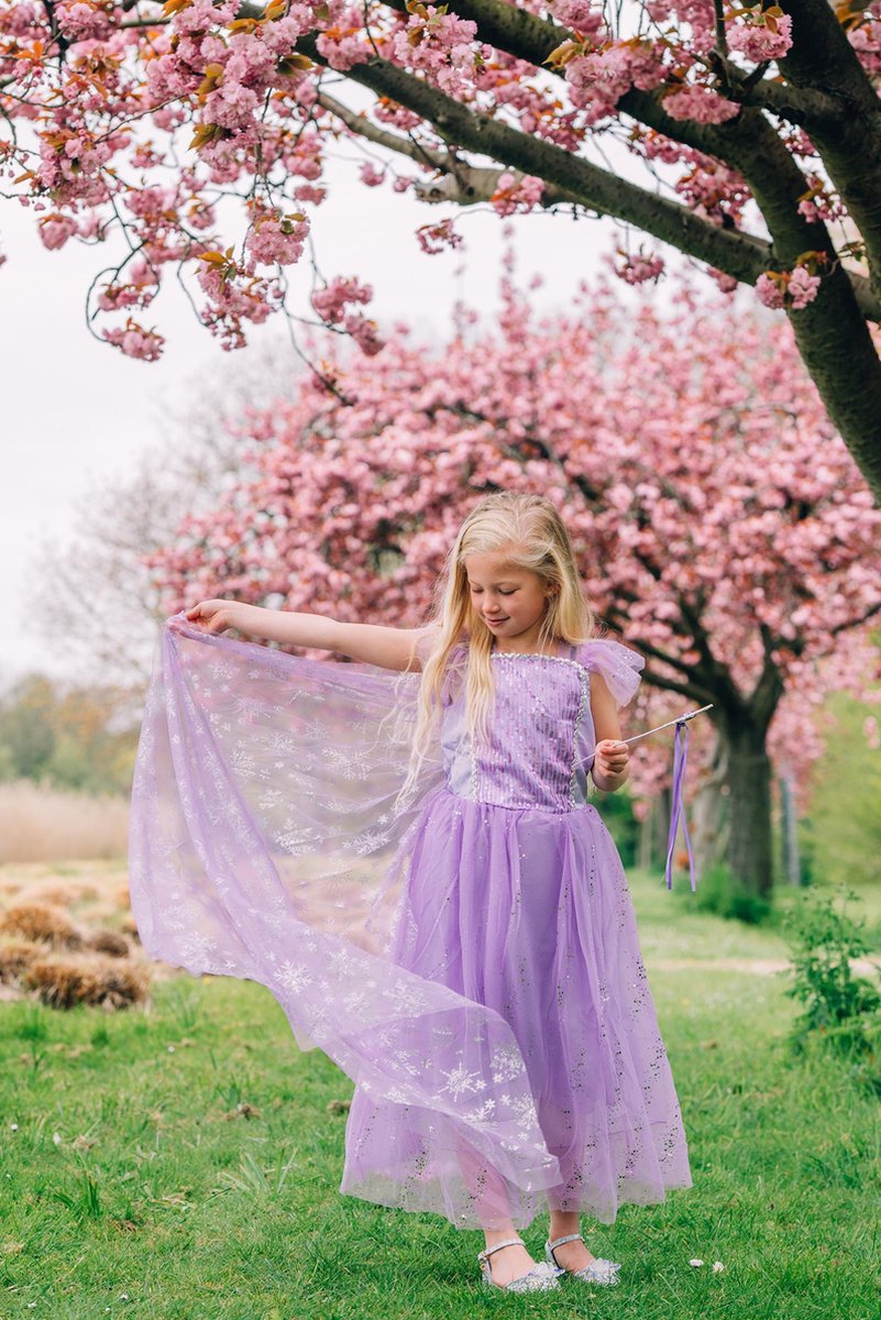 Prinsessenjurk meisje - Verkleedkleding meisje - Carnavalskleding - Paarse jurk - Het Betere Merk - (140) - Kroon - Tiara - Toverstaf - Cadeau meisje - Prinsessen speelgoed - Verjaardag meisje — afbeelding 2