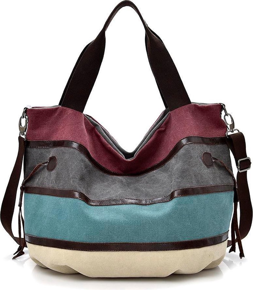 ZILOU® Schoudertas Dames - Crossbody Tas - Handtas met Rits - Canvas - Multicolor