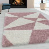 Flycarpets Azure Vloerkleed - 80x150cm - Roze - Geo - Hoogpolig