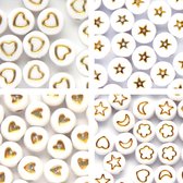 Ensemble de perles symboles – Hartjes – Étoiles – Symboles – Mélange unique 200 pièces – Wit/ Or – Perle de 7 mm – Ensemble de perles de lettres assorties – Fabriquez vous-même des bijoux pour enfants et adultes – DIY
