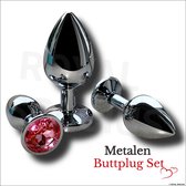 ROYAL SPACIUS® Metalen Buttplug Set Voor Mannen en Vrouwen [RS2105] - 3 Verschillende Maten - Gemakkelijk & Comfortabel - Koud & Warm - Incl. Fluwelen Opbergzakjes - Roze