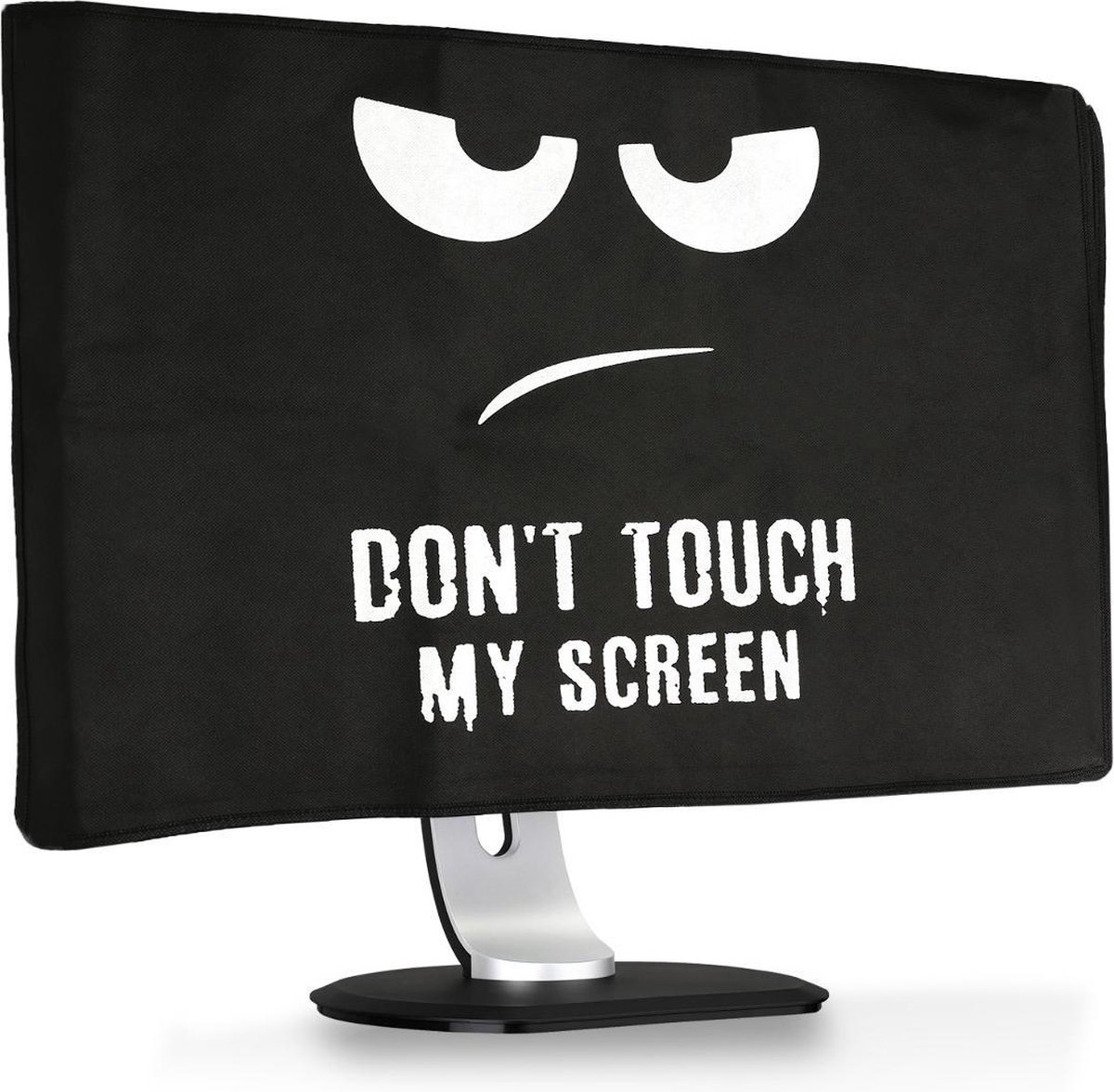 kwmobile beschermhoes monitor geschikt voor 24-26" Monitor - Computerscherm cover - Computer accessoires - PC scherm hoes in wit / zwart - Don't Touch My Screen design