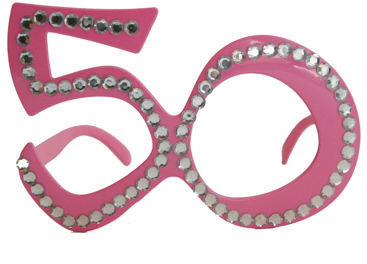 50 jaar geworden feest bril - volwassenen - roze - met glitters - kunststof - funbrillen - Abraham - Sarah
