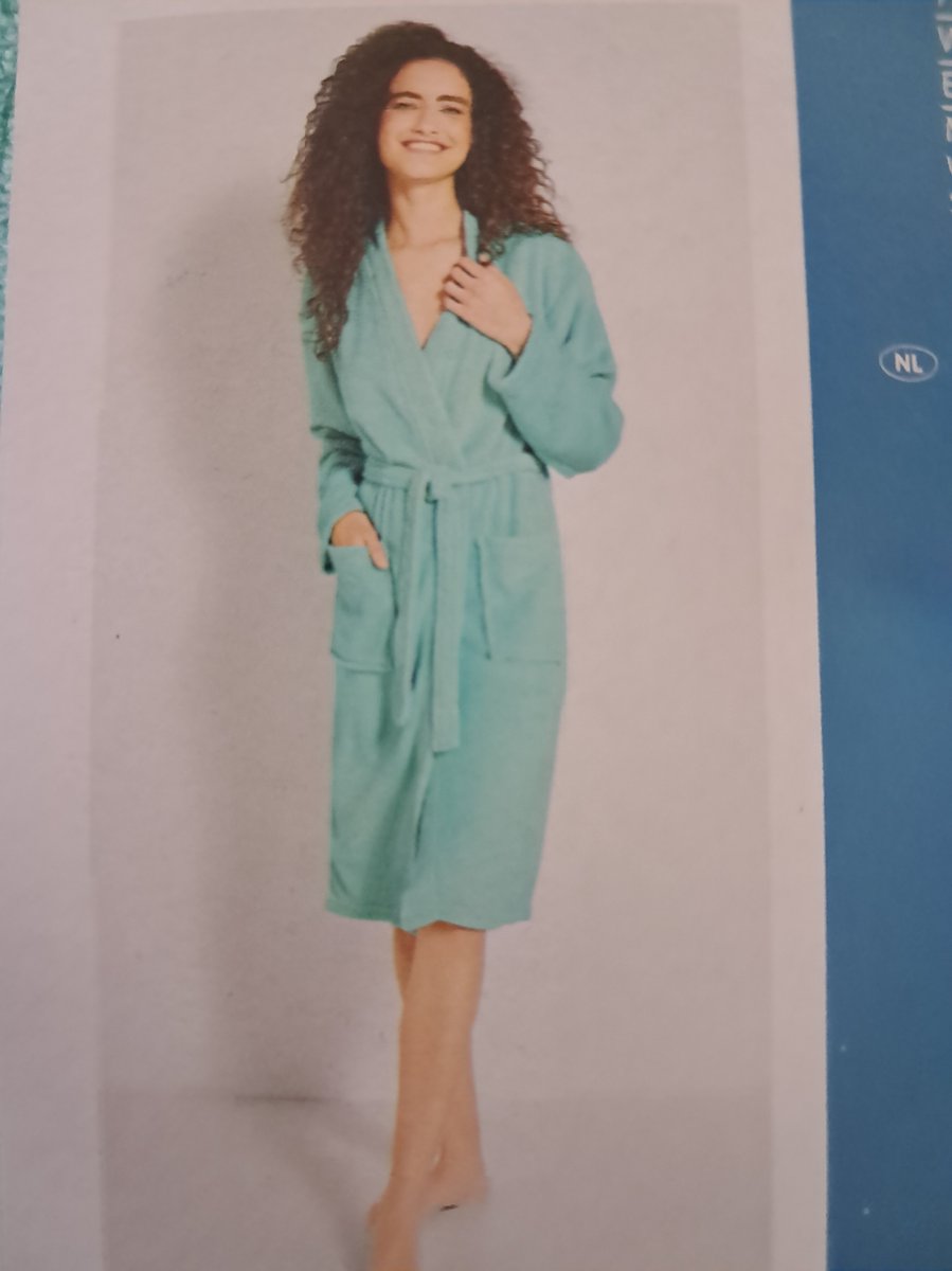 Livarno home Dames Badjas - Maat M - Turquoise - Aangenaam zacht - Met 2 steekzakken en Strikceintuur