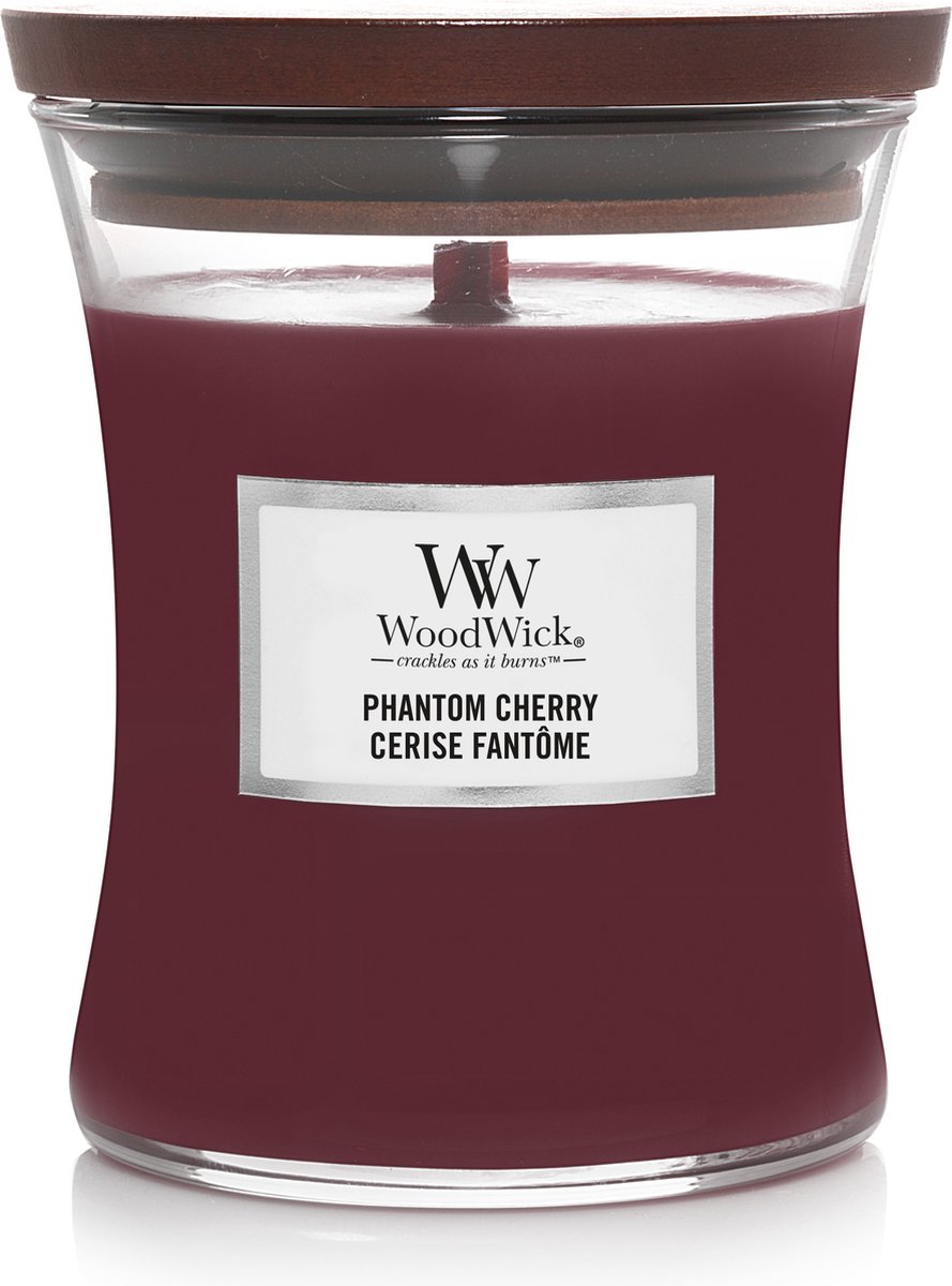 WoodWick Hourglass Medium Geurkaars - Phantom Cherry - 60 branduren Donkerrood