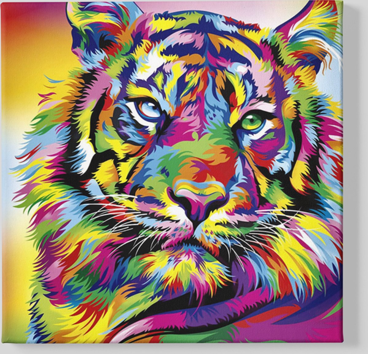 Trendex Global Vierkant Canvas Schilderij - Wilde Dier - Kleurrijke Tijger - 40x40x 2 cm