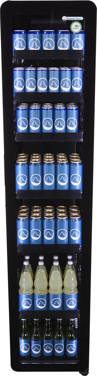 Gastro-Cool GD175 - Retro Slimline koelkast met glazen deur 220 Liter - Zwart/Zwart/Zwart 255100