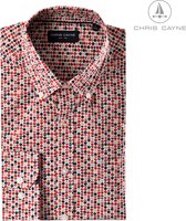 Chris Cayne heren overhemd - lange mouw - 4XL - offwhite/rood/zand/donkerblauw - geprint dessin - button down kraag - borstzak - grote maten
