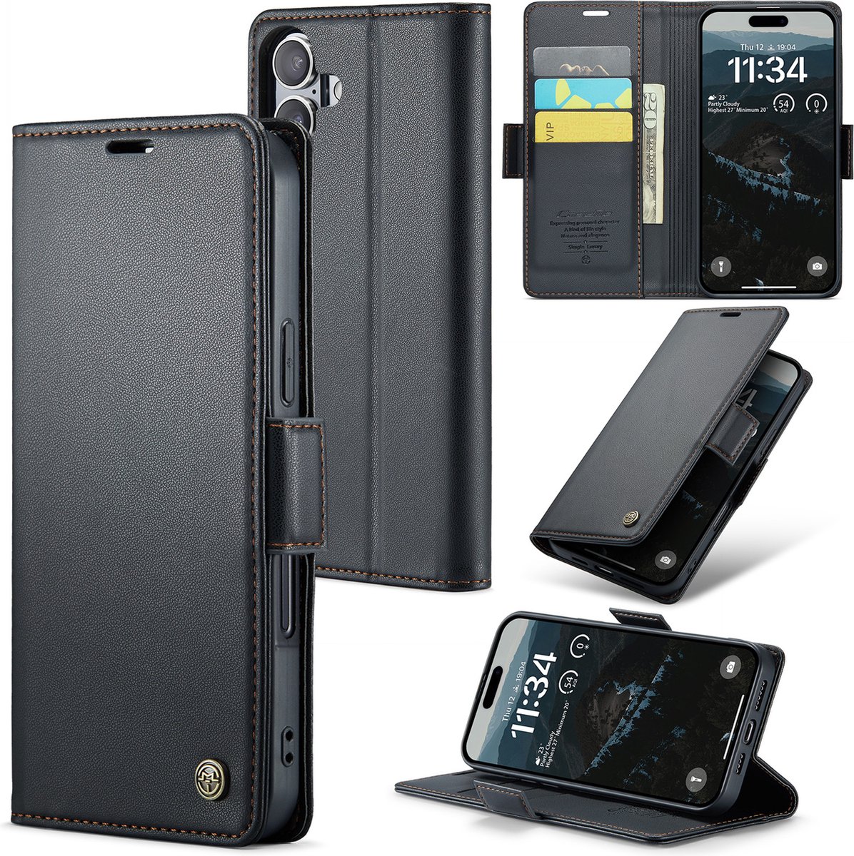 CaseMe Wallet Case met RFID Bescherming en Magneetsluiting voor iPhone 16 _ Zwart