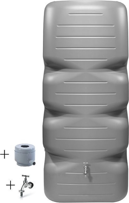 Baril de pluie Graf Cubus 1000 L gris - avec robinet - avec remplissage automatique pour tuyau de pluie rond