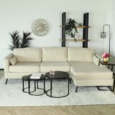 Hoekbank design Lizza 269cm bank beige velvet loungebank zowel links als rechts bankstel hoeksalon zetel