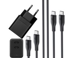 Oplader geschikt voor Galaxy A57, A56, A55, A36, A35, A34, A33, A26, A25, A24, A23, A17 5G, A16, A15 - 35w usb C Oplader 2 Poorten + usb C Kabel 2 Meter