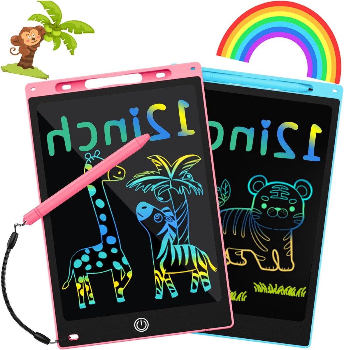 12 Inch LCD-schrijftablet 2 stuks draagbare magische tekentablet - peuter leren speelgoed - kleurrijke doodle krabbelpad - kinderen reizen speelgoed - 2-7 jaar oude jongens meisjes - Kerstmis.