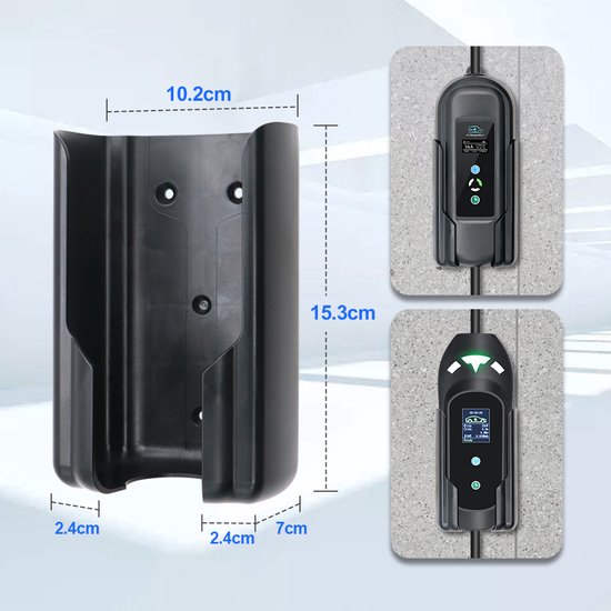 BlackCharge® 3.0 Voordeelbundel (10M) mobiele lader 3.7kW incl. timer - Type 2 naar Schuko Stekker - 16A 1 Fase incl. timer + muurbeugel (zwart) en wandhouder