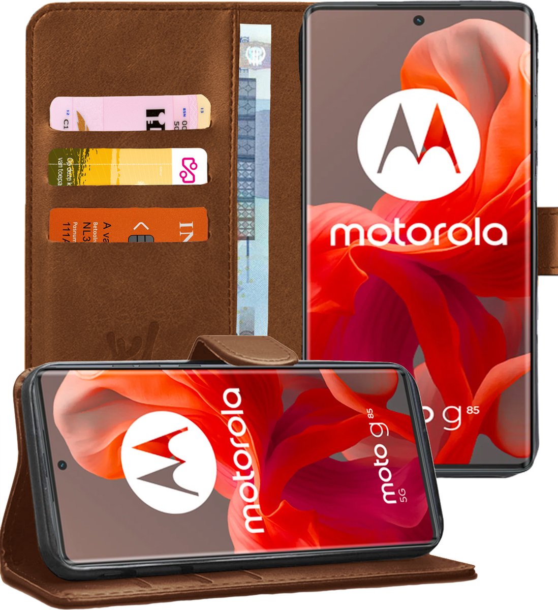 Hoesje geschikt voor Motorola Moto G85 - Portemonnee Book Case Bruin