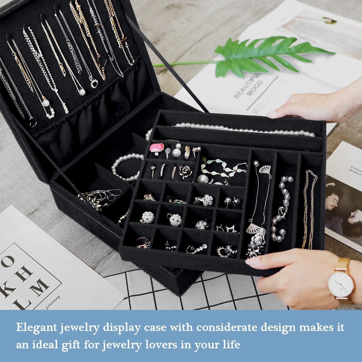 ProCase Sieradendoos organizer, 2 lagen grote juwelendoosjes opbergdoos