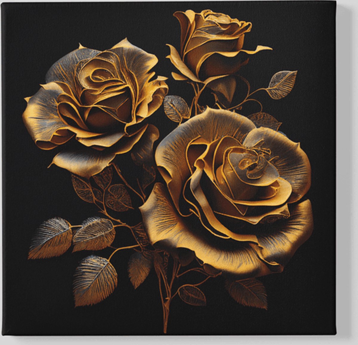 Trendex Global Vierkant Canvas Schilderij - Bloemen - Gouden Rozen - 60x60x2 cm