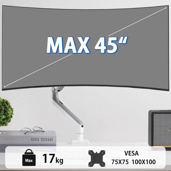 Monitor Wandhalterung für 17-45 Zoll – Mit VESA-Erweiterungs-Kit, höhenverstellbarer Monitorarm für PC-Monitore und Fernseher bis 15 kg, VESA 75/100/200 mm Monitor Wandhalterung für 17-45 Zoll – Mit VESA-Erweiterungs-Kit, höhenverstellbarer Monitorarm für PC-Monitore und Fernseher bis 15 kg, VESA 75/100/200 mm