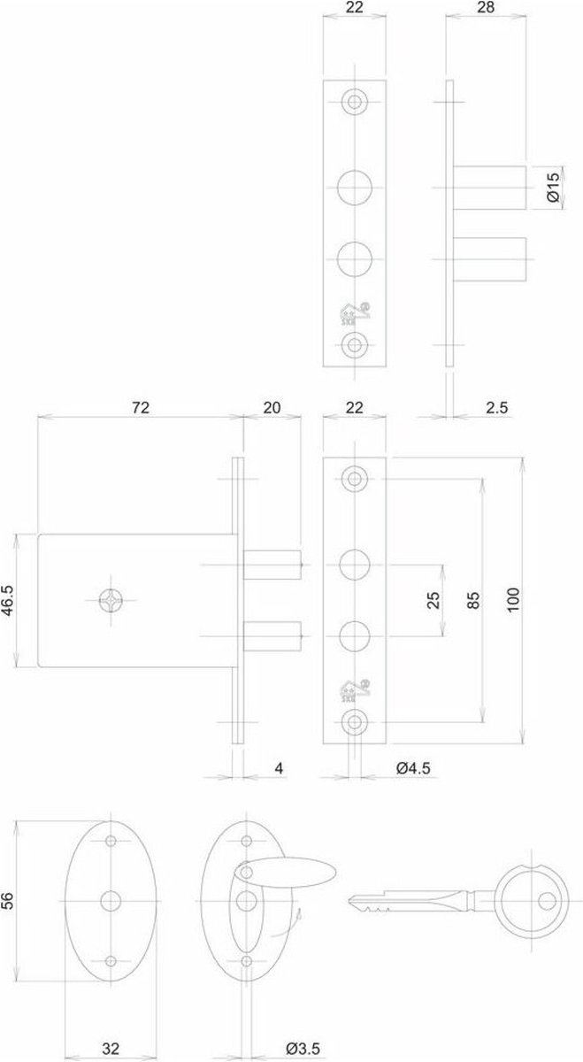 VEILIG - Veiligheids Penslot - met sluitkom - 46,5x72mm - SKG2