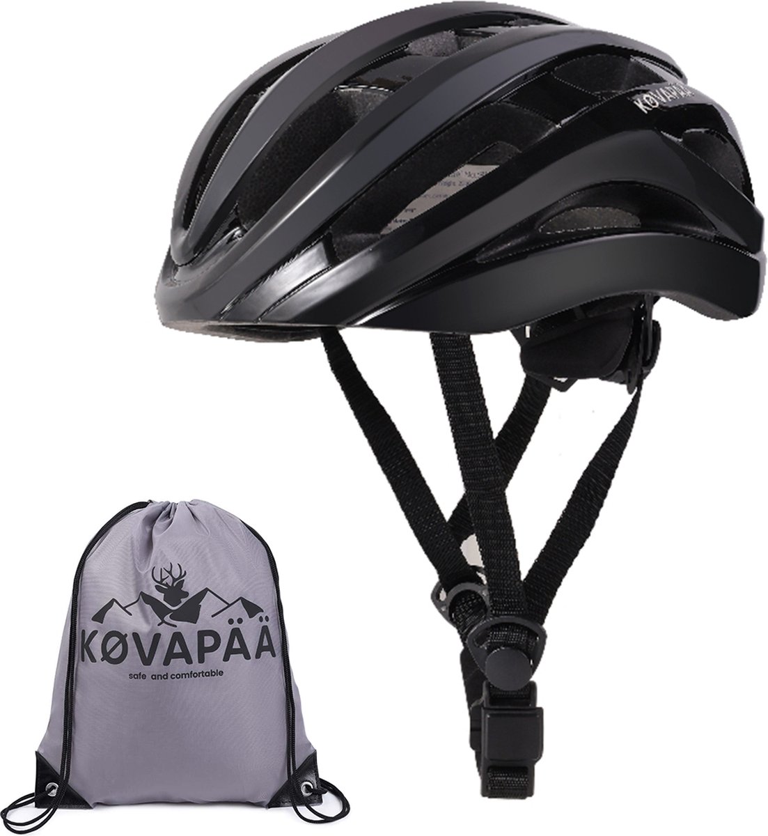 Køvapää® Salo - Zwart - M/L - Fietshelm - 56-61 cm - Gemakkelijke Magneetsluiting - Fietshelm Heren - Fietshelm Dames - Fietshelm Volwassenen -