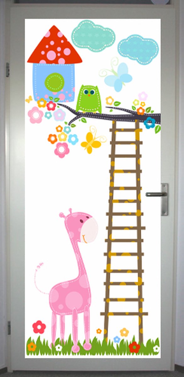 Deurposter 'Uil en giraffe' - deursticker 75x195 cm