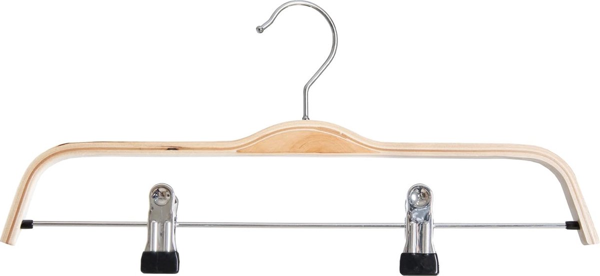 JGS® - Elegante Houten Kledinghangers met Verstelbare Klemmen (Pak van 50, Natuurlijk) -