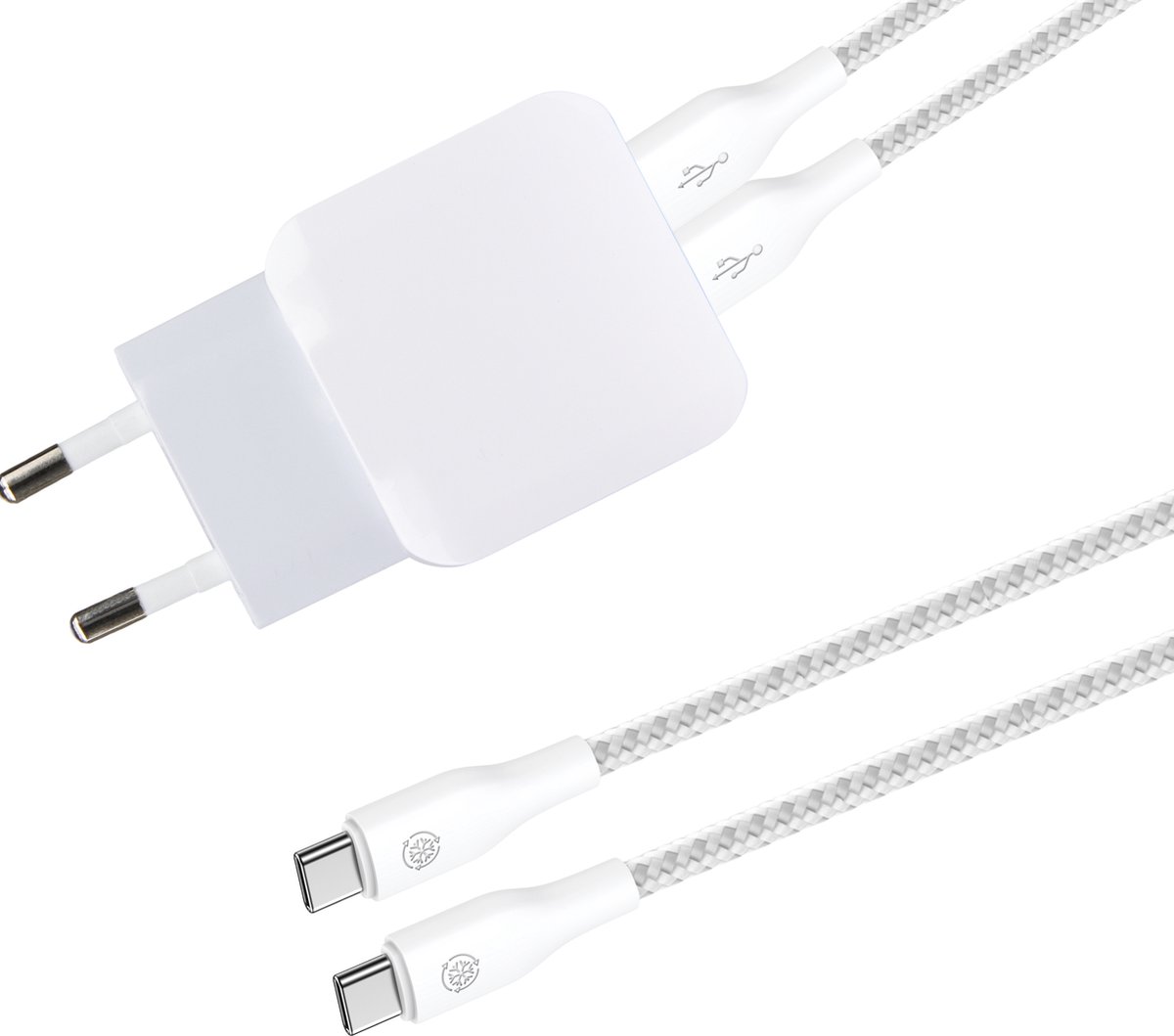 Usb Lader 2 Poorten + 2x usb naar usb C Kabel - 1 Meter usb-C Kabels - 10w Oplader - Universeel