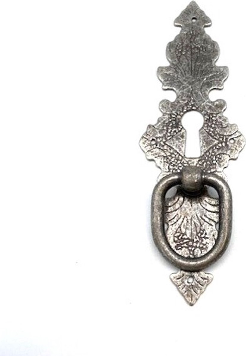 Deurgreep antiek Zilver verticaal met sleutelgat 129x43mm