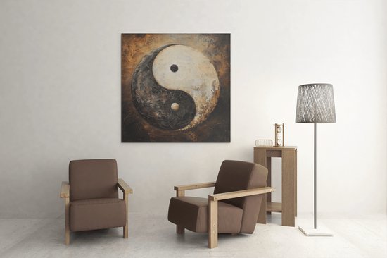 Peinture sur toile carrée - Abstrait - Yin et Yang - 100x100x2 cm