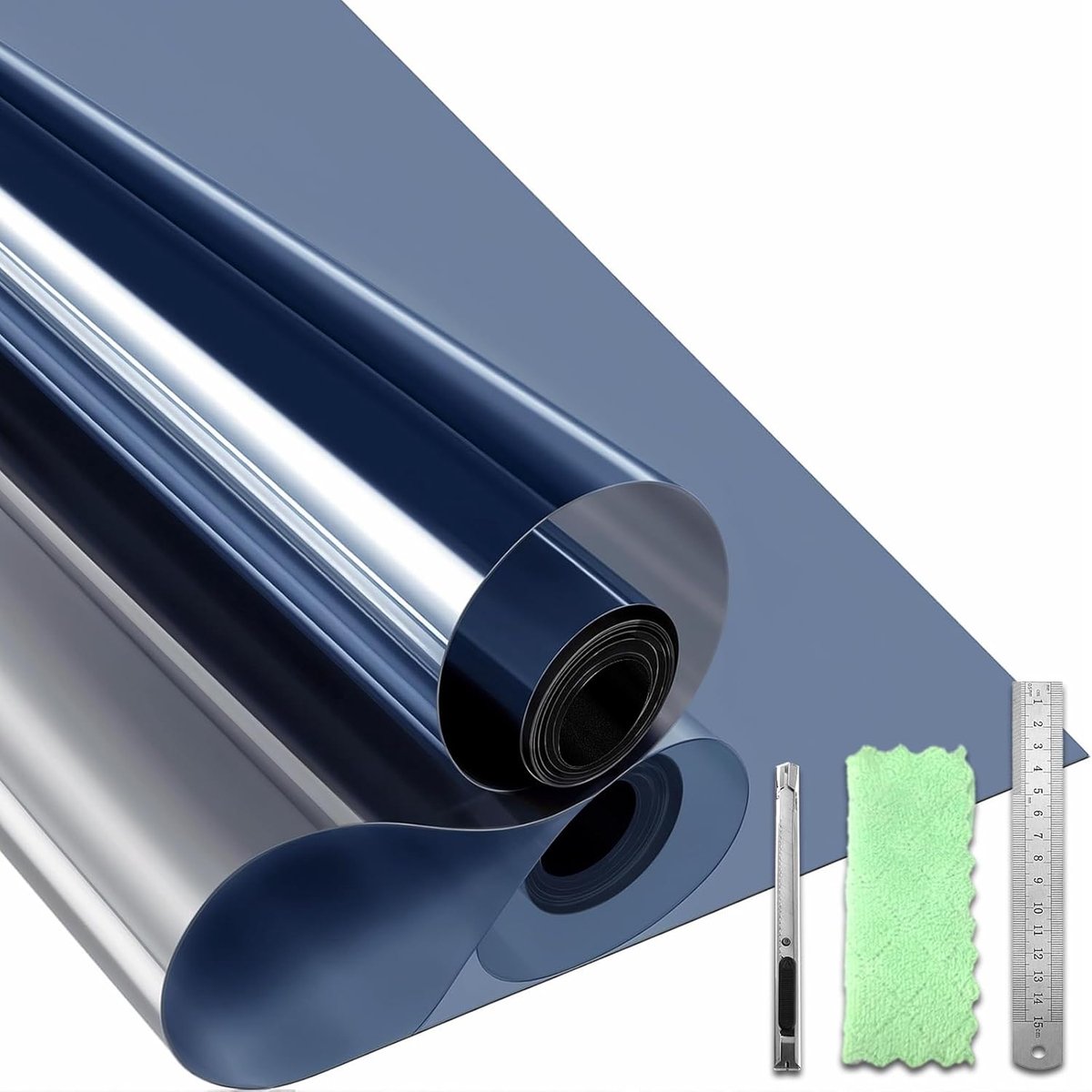 Solacis Privacy Folie Raam - Raamfolie - Folie Raam - Zichtwerend - Anti Inkijk Raamfolie - Must have voor uw privacy! blauw zilver