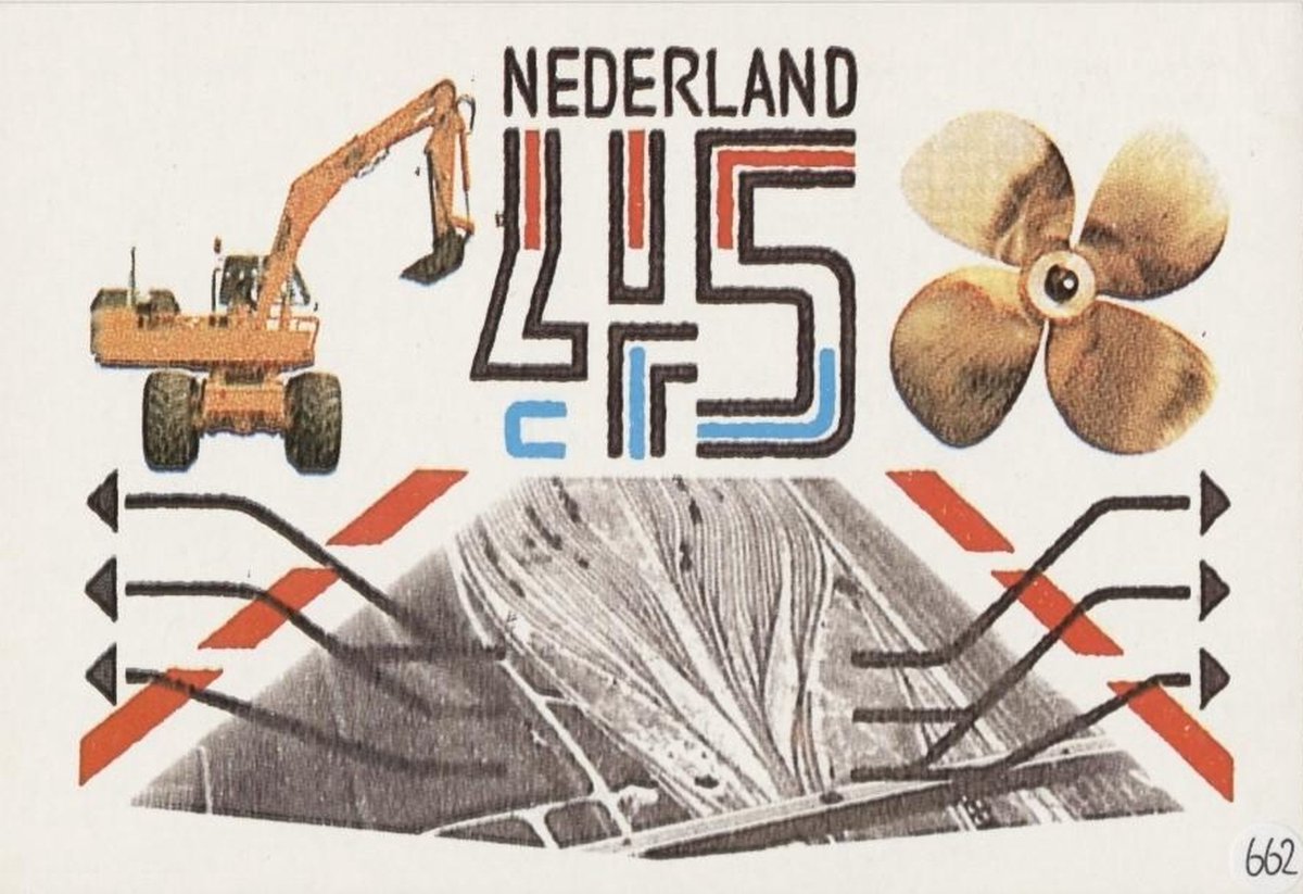 Briefkaart met afbeelding Rangeerterrein, graafmachine, scheepsschroef postzegel
