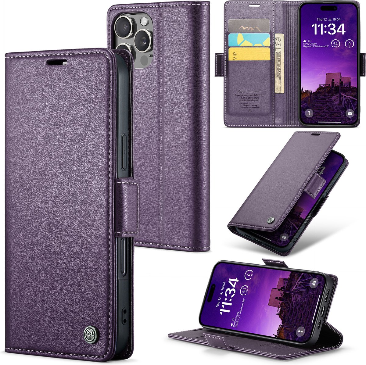 CaseMe Wallet Case met RFID Bescherming en Magneetsluiting voor iPhone 16 Pro _ Paars