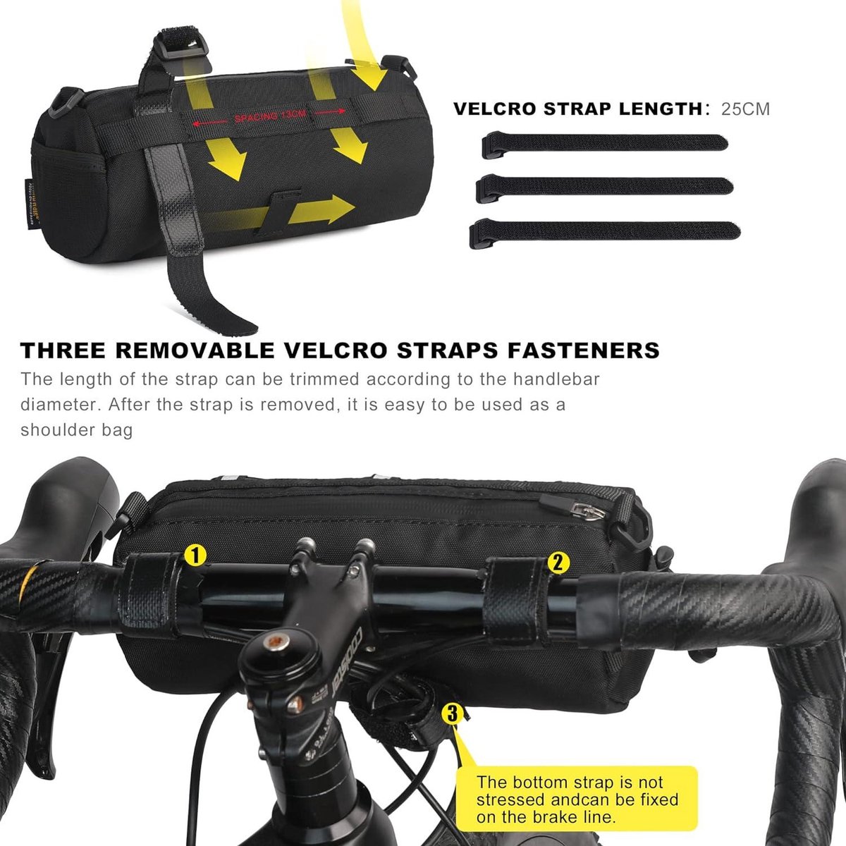 Fietsstuurtas voorvak opbergtas met schouderriem voor racefiets mountainbike - fietsen reizen (zwart-2)
