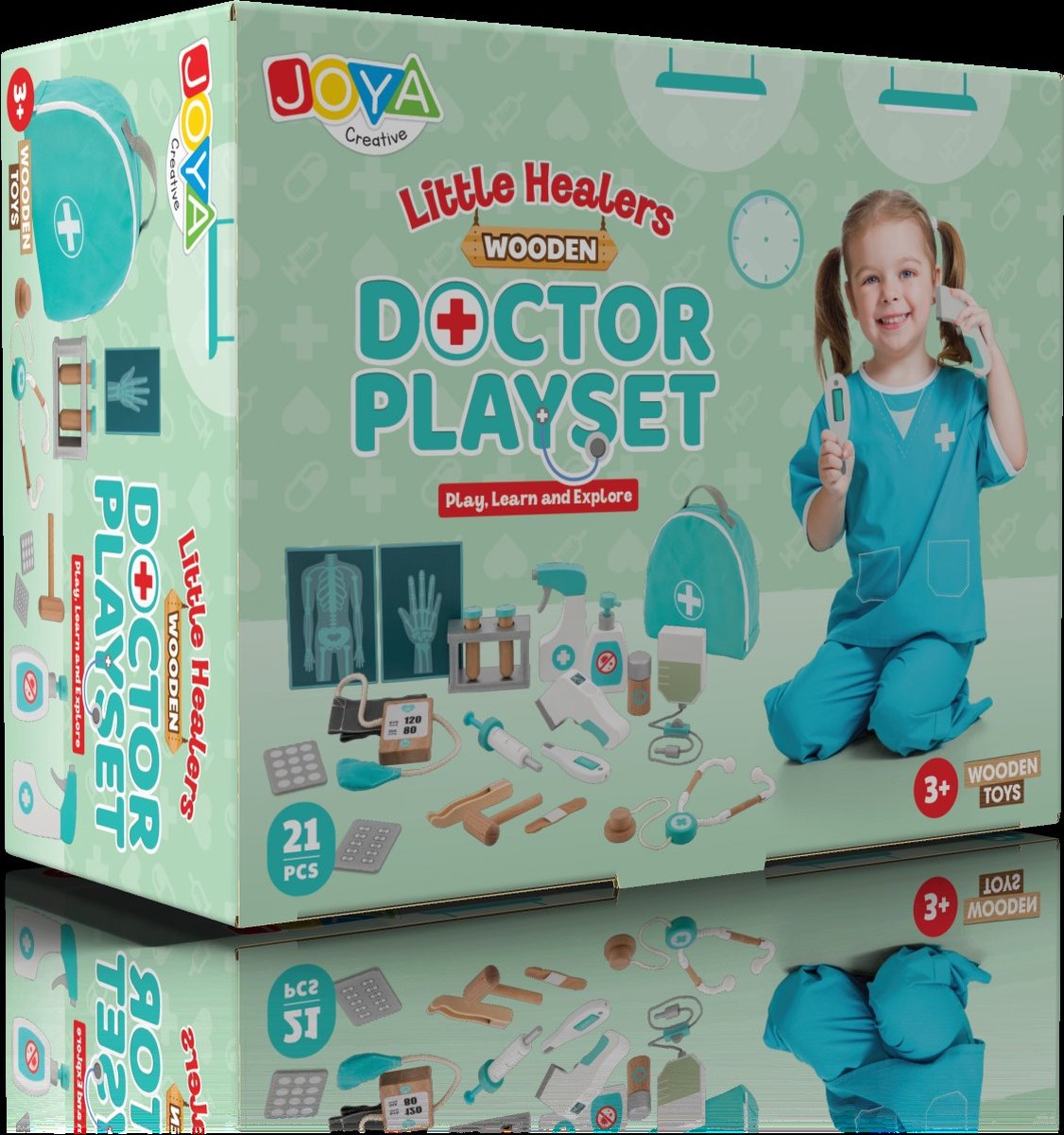 Dokterset Speelgoed 21pcs - Houten Speelgoed voor Kinderen - Doktersset - Inclusief Doktersjas en Accessoires - Dokter speelgoed - Joya Creative — afbeelding 2