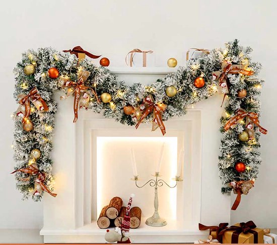 Meedeer Guirlande met verlichting-Kerstslinger-Kunstkerst-2.70 meter-50 led kerstslinger-guirlande kerst-kerstguirlande-50 led-dennenslinger-binnen en buiten-Voor open haard-Trap-Wintervakantie-Nieuwjaar-kerstdecoratie