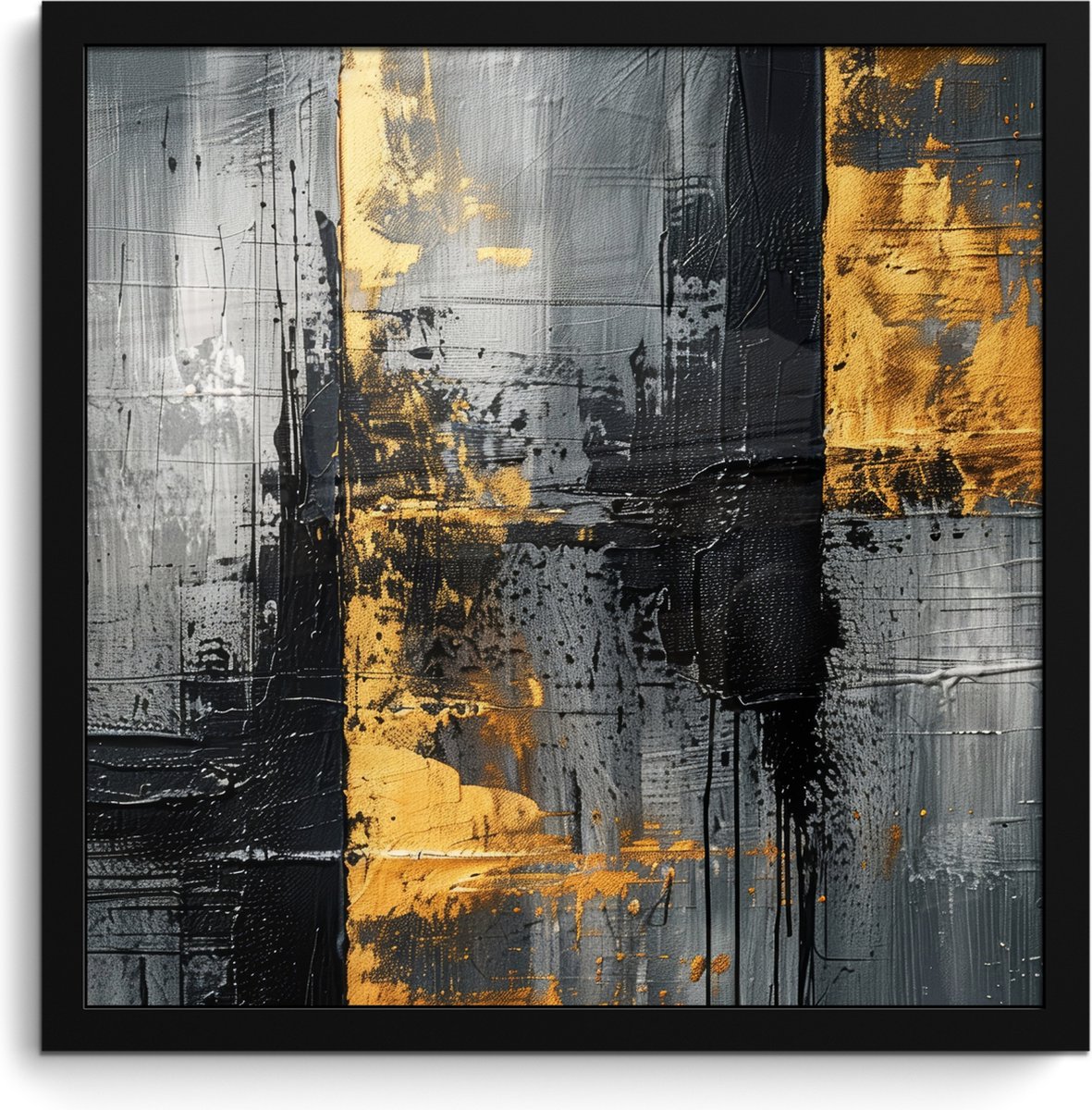 FrameYourWall Poster in lijst - Fotolijst 40x40 cm - Posters - Modern - Goud - Grijs - Patroon - Posterlijst zwart - Decoratie - Wanddecoratie woonkamer - Muurdecoratie slaapkamer