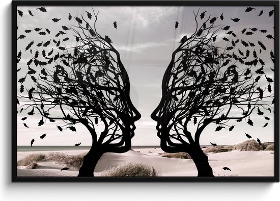 Affiche encadrée - Cadre photo 120x80 cm - Posters - Arbres - Visage - Feuilles - Art moderne - Cadre poster noir - Décoration - Décoration murale salon - Décoration murale chambre