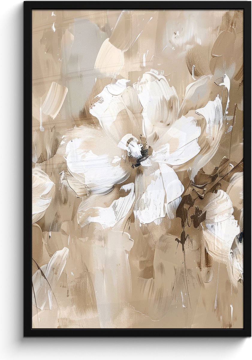 FrameYourWall Poster in lijst - Fotolijst 60x90 cm - Posters - Bloemen - Beige - Abstract - Modern - Posterlijst zwart - Decoratie - Wanddecoratie woonkamer - Muurdecoratie slaapkamer
