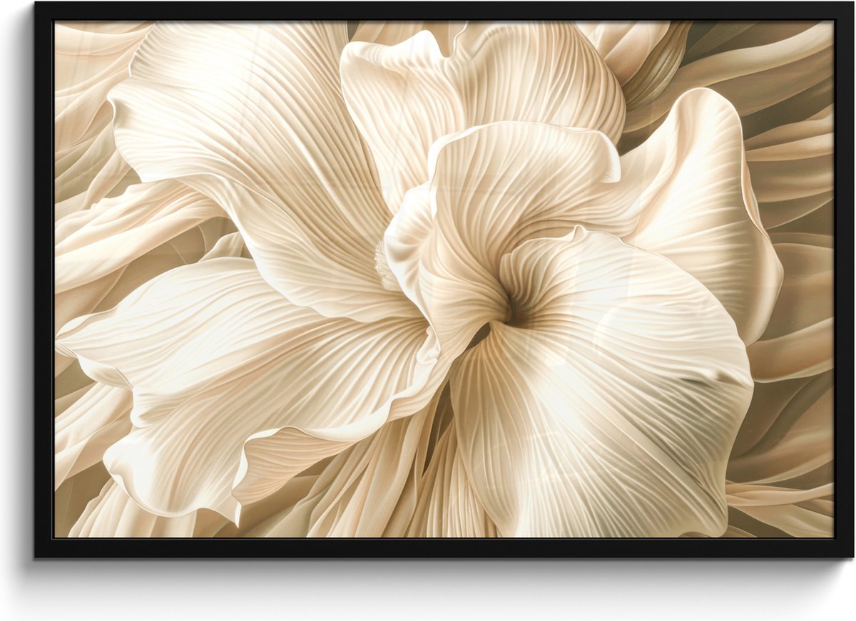 FrameYourWall Poster in lijst - Fotolijst 90x60 cm - Posters - Abstract - Beige - Bloemen - Natuur - Posterlijst zwart - Decoratie - Wanddecoratie woonkamer - Muurdecoratie slaapkamer Bloemen - Close up