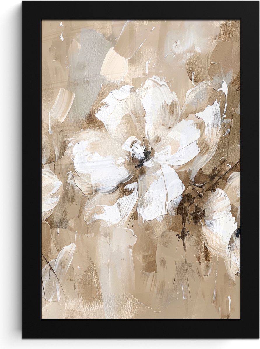 FrameYourWall Poster in lijst - Fotolijst 20x30 cm - Posters - Bloemen - Beige - Abstract - Modern - Posterlijst zwart - Decoratie - Wanddecoratie woonkamer - Muurdecoratie slaapkamer