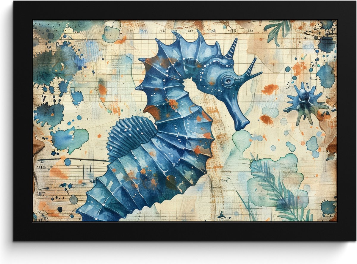 Poster in lijst - Fotolijst 30x20 cm - Posters - Vintage - Zeedieren - Zeepaardje - Waterc
