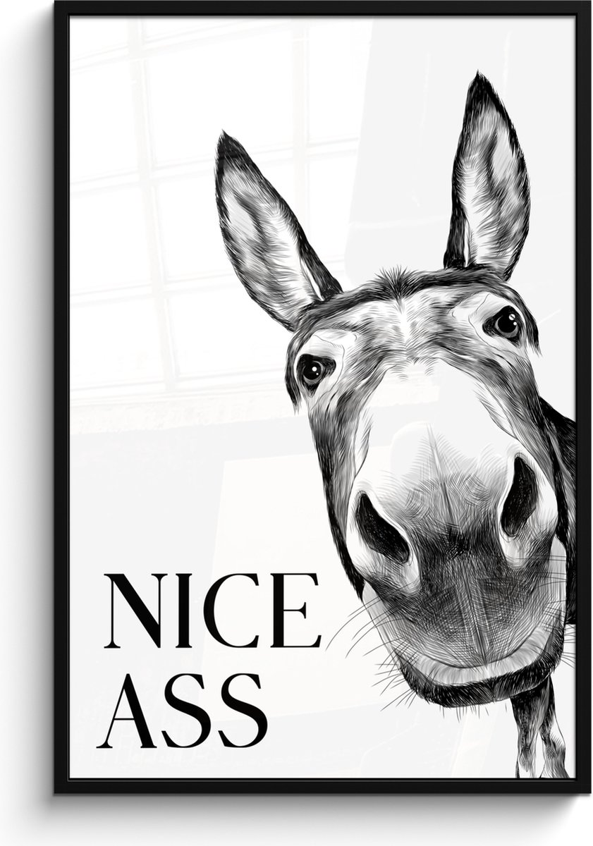 FrameYourWall Poster in lijst - Fotolijst 80x120 cm - Posters - Quote - Ezel - Dieren - Nice ass - Spreuken - Posterlijst zwart - Wanddecoratie badkamer - Muurdecoratie WC - Decoratieve accessoires - Toilet muur decoratie