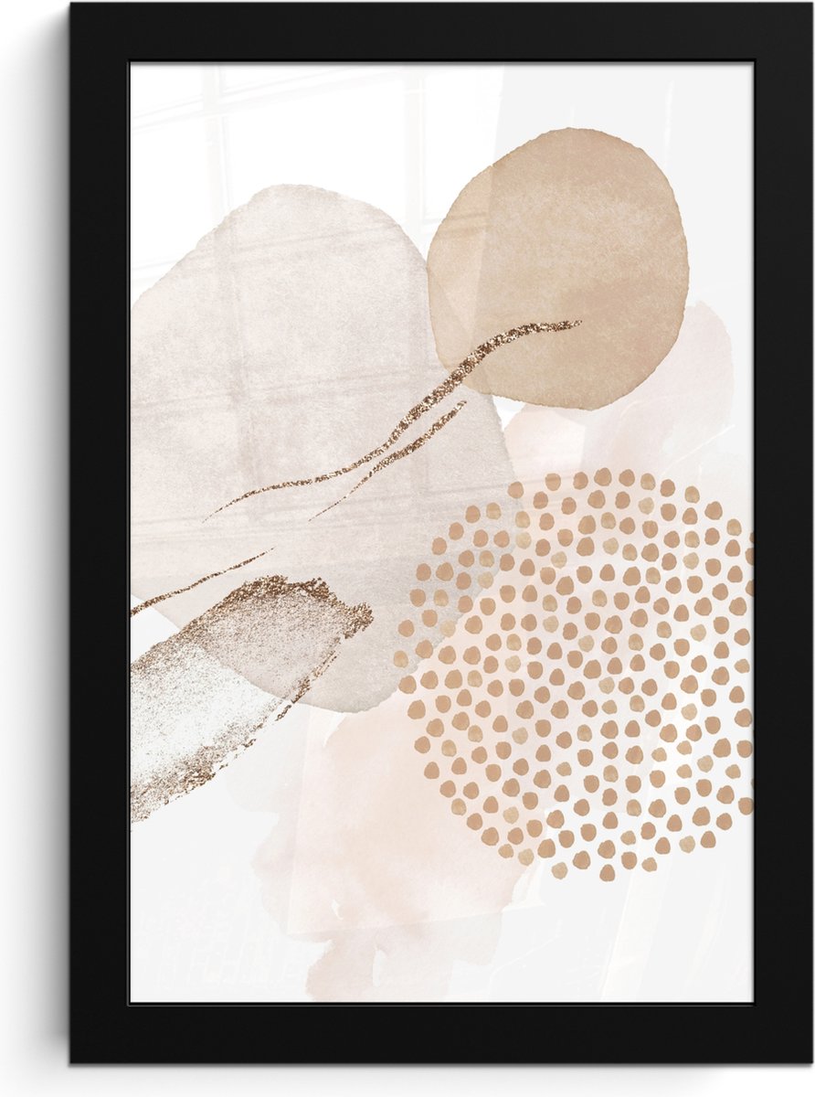 FrameYourWall Poster in lijst - Fotolijst 20x30 cm - Posters - Watercolor - Beige - Pastel - Modern - Abstract - Posterlijst zwart - Wanddecoratie badkamer - Muurdecoratie WC - Decoratieve accessoires - Toilet muur decoratie Beige - Abstract