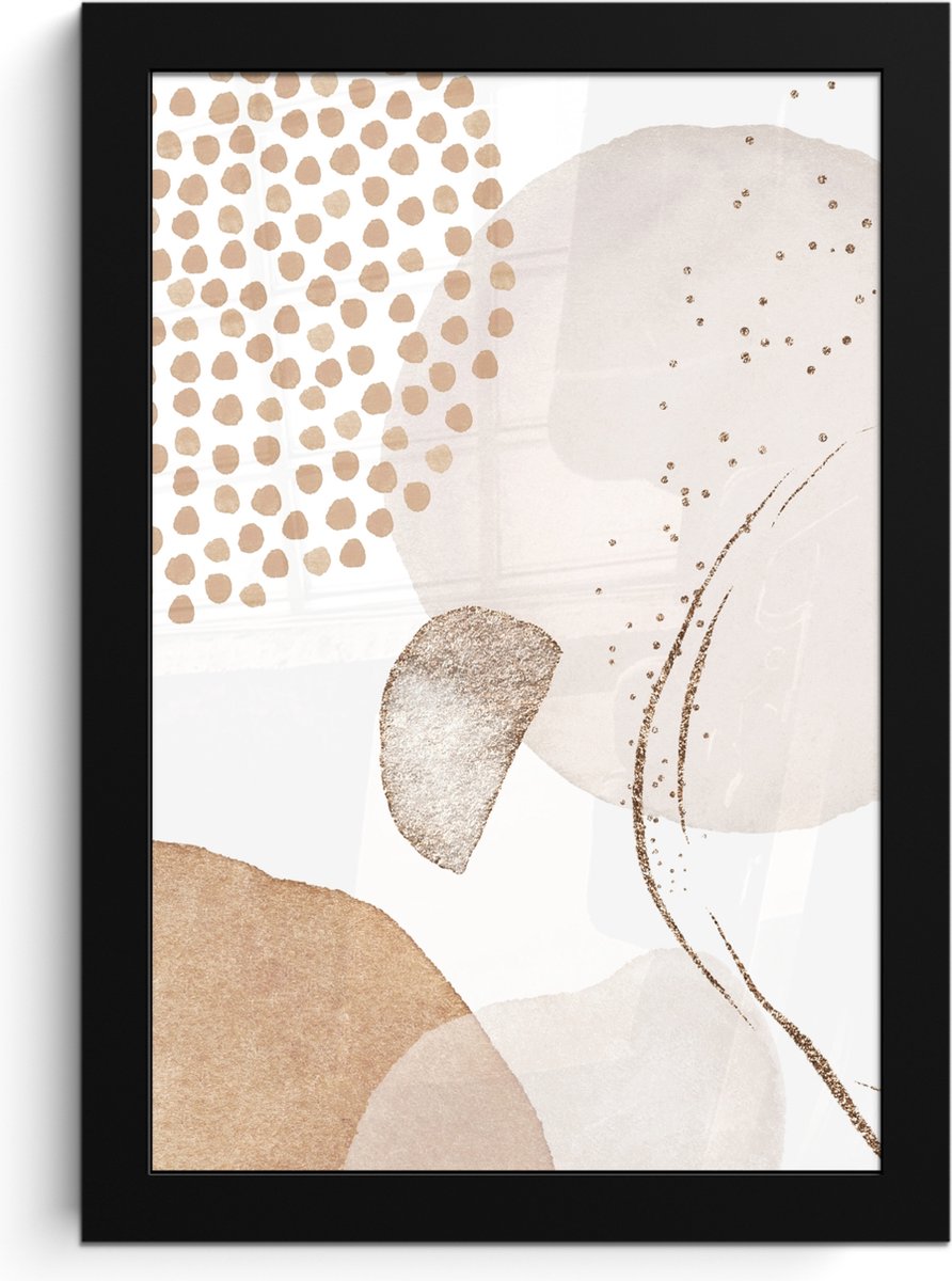 FrameYourWall Poster in lijst - Fotolijst 20x30 cm - Posters - Watercolor - Pastel - Beige - Abstract - Modern - Posterlijst zwart - Wanddecoratie badkamer - Muurdecoratie WC - Decoratieve accessoires - Toilet muur decoratie Beige - Modern
