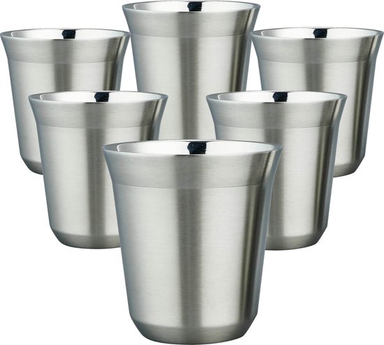 Swanza® Itsy Lungo – Koffiekopjes – Koffiekopjes Set Van 6 – Koffiekopjes Dubbelwandig – Van RVS – 160ml