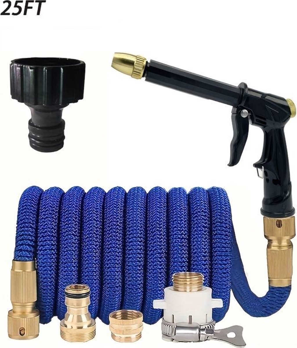 Bovista Tuinslang Flexibel - Tuinslangen - Haspel - Spuitpistool - 7.5 Meter - Blauw