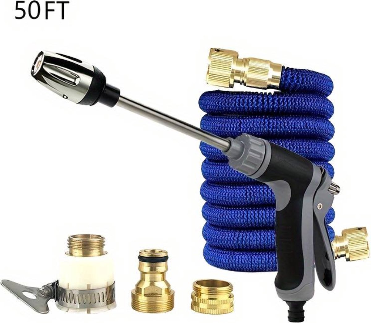Bovista Tuinslang Flexibel - Tuinslangen - Haspel - Spuitpistool - 15 Meter - Blauw