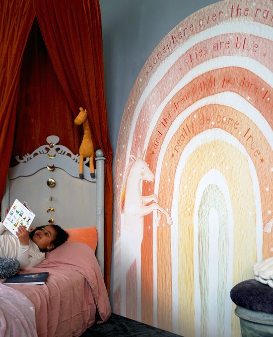 Papier peint Derrière l'arc-en-ciel 190x190 cm | Pour chambre de Bébé et d'enfant | Fabriqué aux Pays-Bas | Propre conception | Design de brise-cœur