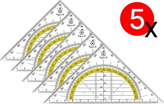Professor Q - Geodriehoek - Transparant - 14 cm - 5 stuks