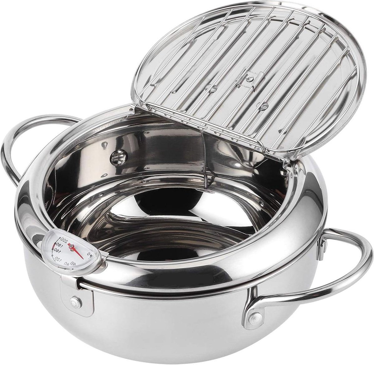 22l-34l Mini-friteusepot met thermometer-olie-afdruiprek en deksel Japanse Tempura-friteuse voor frites kippenbiefstuk Roestvrijstalen frituurpan